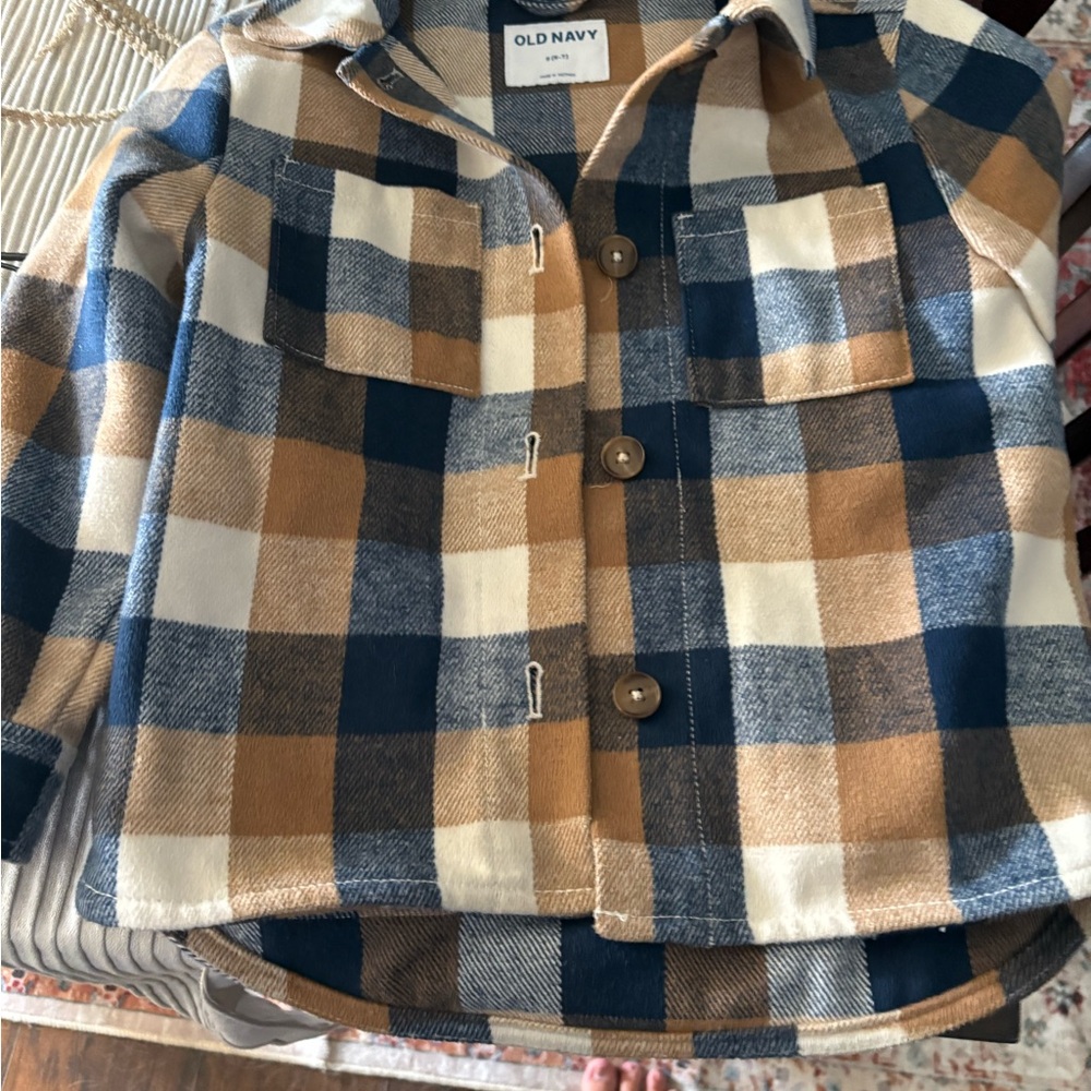 Old Navy Blue and Tan Plaid Shacket